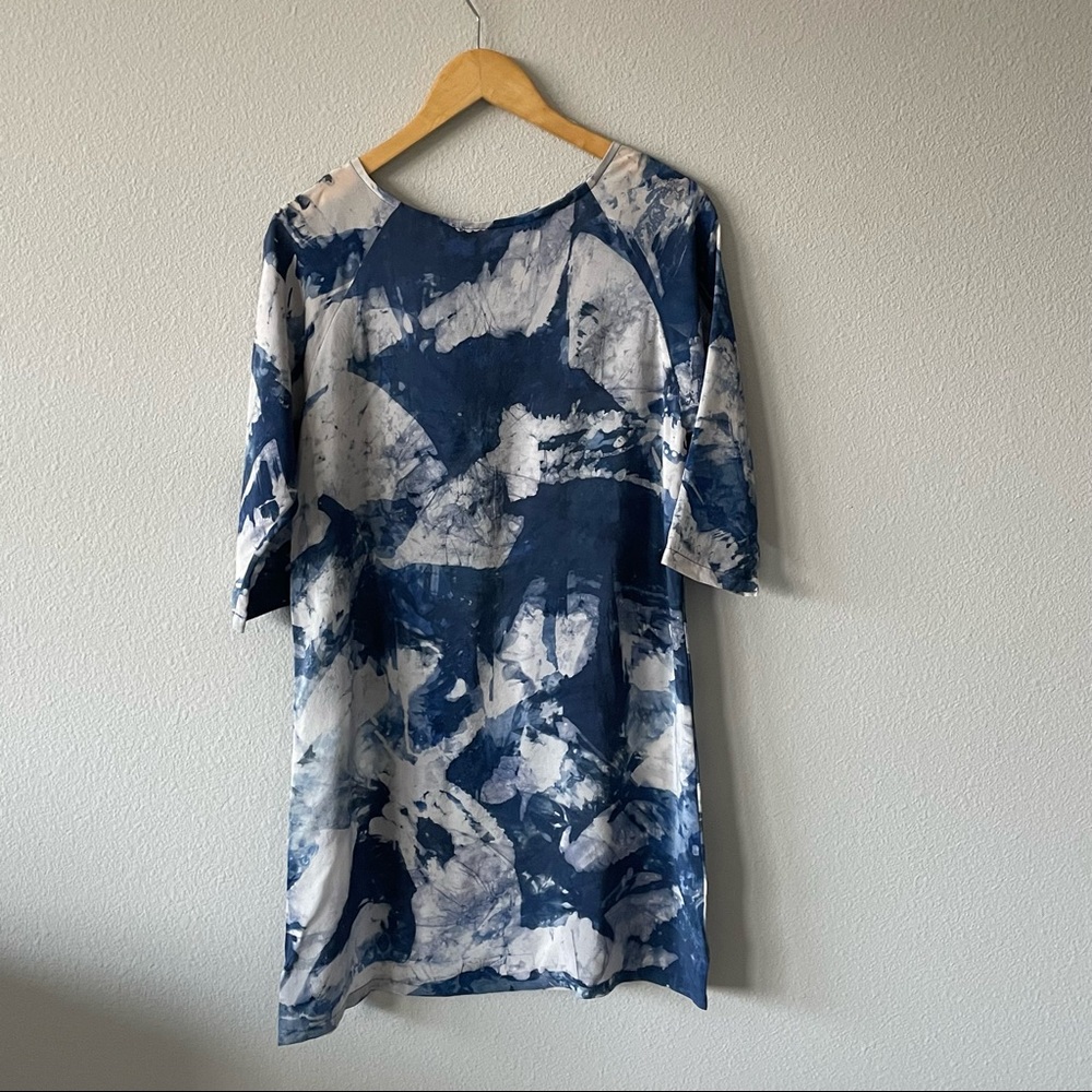 Anthropologie Osei Dura Blue & White Print Silk Tunic Dress